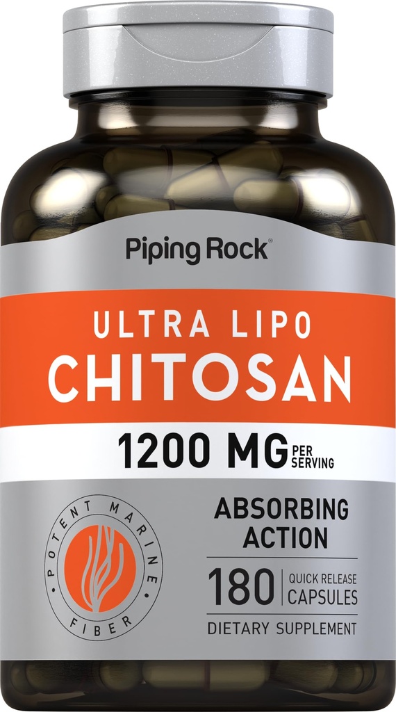 Piping Rock Chitosan Supplement 1200 mg | 180 Capsules | Ultra Lipo Chitosan | Absorbing Action | Non-GMO, Gluten Free