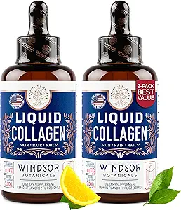 Collage liquido con Ashwagandha e L-teanina - Alto assorbimento 100.000 mcg Collage idrolizzato Peptide Gocce Liquide - Capelli, Pelle, Salute Unghie - Mood, Supporto Livelli Energetici – 2oz, 60 Serve.