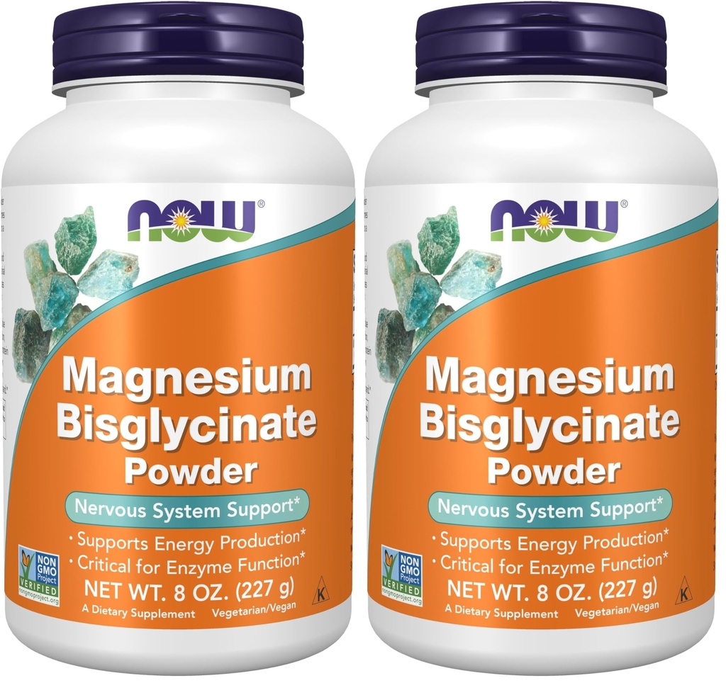NOW Foods Supplements,Magnesium Bisglycinate Powder,Enzyme Function*,Nervous System Support*,8-Ounce,(Pack of 2)