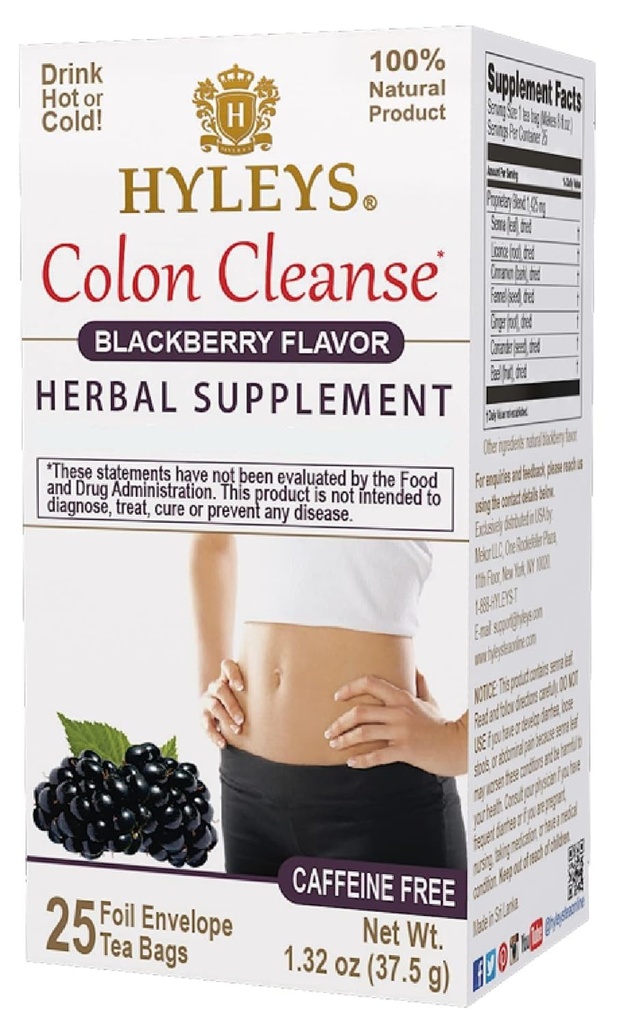 HYLEYS Colon Cleanse Tea BlackBerry Flavor - 25 Teebeutel (1 Packung)