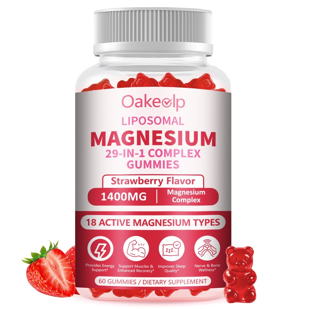 29-in-1 Liposomal 18 Active Types Magnesium Complex 1400MG Gummies,Citrate Glycinate Malate etc,Mild & Efficient,Extra Vitamin B6 B12 D3K2 & CoQ10, Relaxation Nerve* & Hert* Support