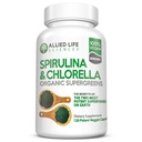Allied Life Spirulina und Chlorella | Organic Chlorophyll Vegan Protein Powder Green Superfood | 120 Kapseln