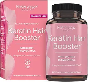 Risparmio di bellezza Keratin Hair Booster con Biotin & Resveratrolo - Supplemento per la crescita di capelli e unghie per le donne - Supporta la densitÃ sana e lucentezza con biotina - 120 capsule (60 Serve)