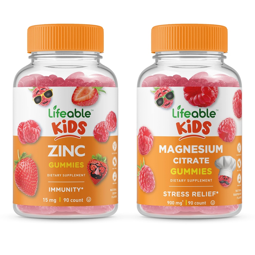 Lebensfähiges Magnesium Kinder + Zink Kinder, Gummie Bundle - Große Verkostung, Vitamin-Ergänzung, Glutenfrei, GMO frei, Kaugummi