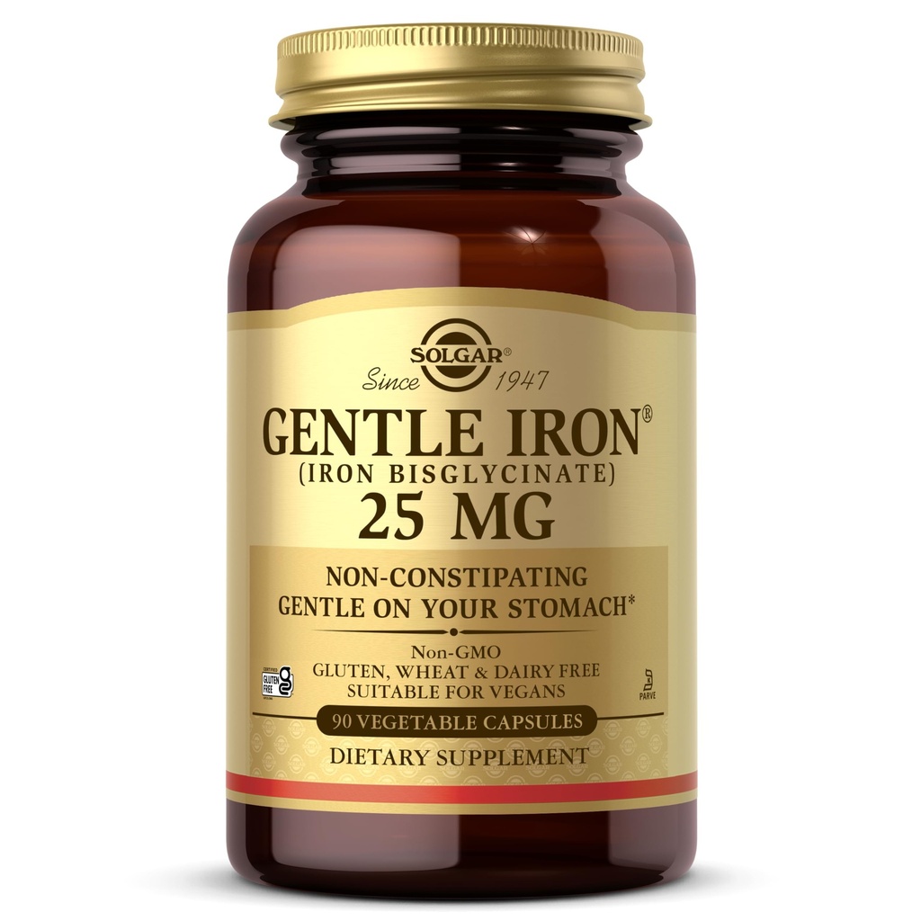 Solgar Gentle Iron 25mg, 90 Gemüsekapseln - Energie, Normale rote Blutzellenproduktion - Gentle on the Stomach - Non-GMO, Vegan, Glutenfrei, Dairy Free, Kosher - 90 Servierungen