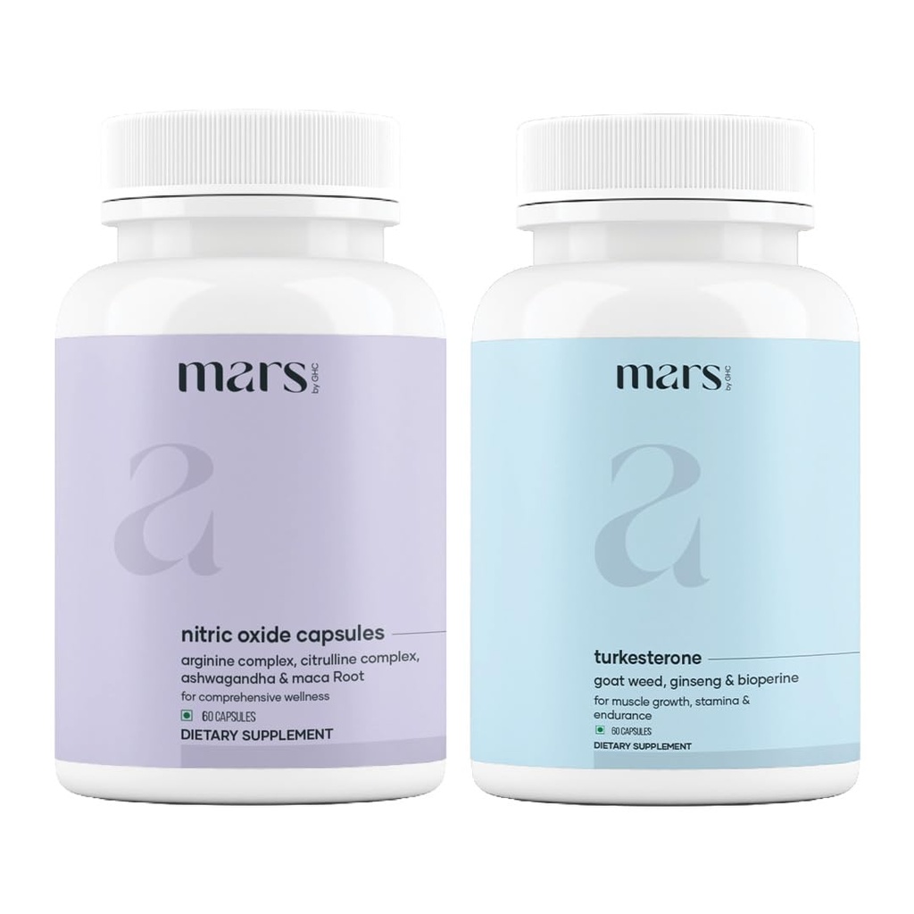 mars by GHC, Power Up Combo, Nitric Oxide Capsules and Turkesteron, Stamina and Strength Support, 120 Capsules (Pack of 2)