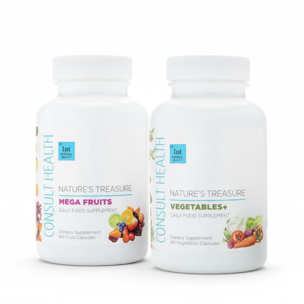 Consult Health Nature's Treasure, 60 Mega Fruit und 60 Veggie Capsules,100% Ganz natürliche grüne und rote Superfood-Pflanze basierte Ernährung, unterstützt Energie Levels, Grown und Made in the USA - (2Pack)