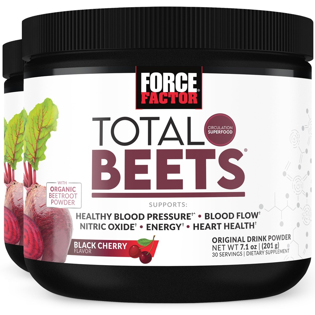 FORCE FACTOR Total Beets Superfood Beet Root Powder 2-Pack, Nitrate zur Unterstützung von Zirkulation, Blutfluss, Stickstoffmonoxid, Energie, Ausdauer, Stamina, Herz-Kreislauf-Ergänzung, 60 Portionen