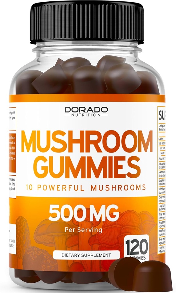 Mushroom Gummies 2500mg 10 in 1 Blend (120 Gummis mit Lions Mane, Cordyceps, Reishi & More Functional Mushrooms) Focus & Brain Mushroom Supplement - Vegan & Third Party Tested - USA Made