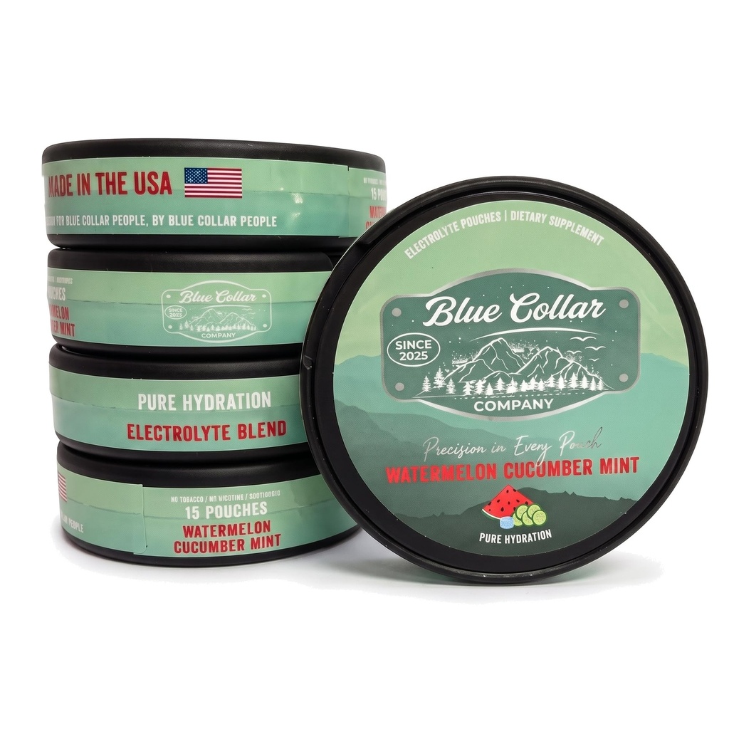 Hydration Pouches (Watermelon Cucumber Mint) - Electrolyte Blend with Magnesium, Sodium and Potassium, Tobacco Free and Nicotine Free - 15 Per Can, 5 Pack