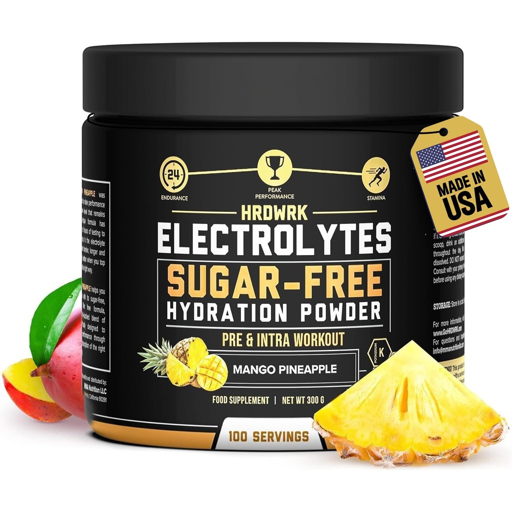 HRDWRK Electrolytes Polvere con Magnesio, Potassio - Gli elettroliti senza zucchero aumentano l'eccedenza e riducono la fatica con questo supplemento di elettroliti - Idratazione massima - Keto Friendly