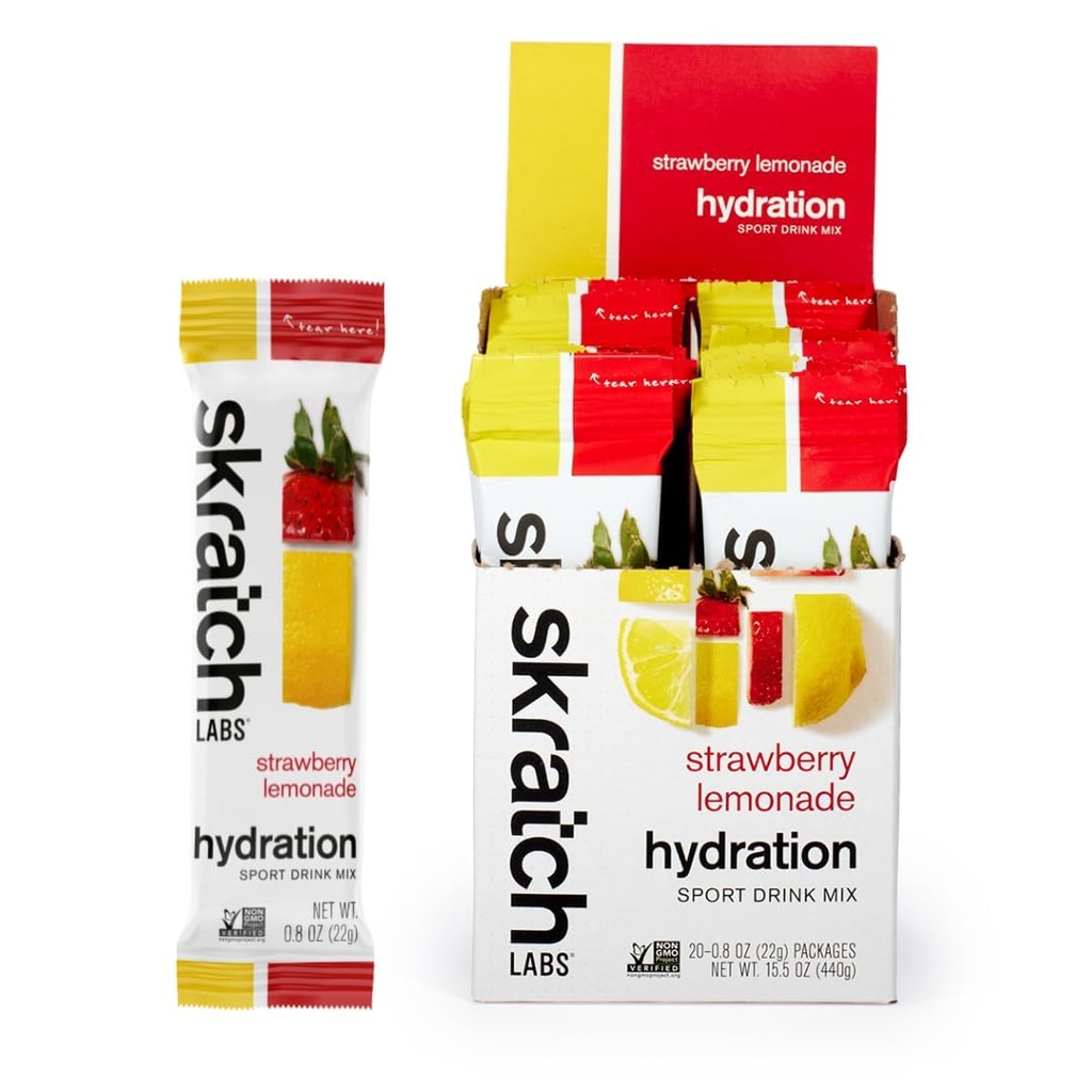 Skratch Labs Hydration Sports Drink Mix Packets – Real‑Fruit Electrolyte Powder for Fast Hydration & Endurance | Strawberry Lemonade | 20 Pack | Vegan, Non‑GMO, Clean Ingredients