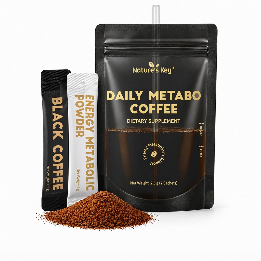 Nature's Key 2-in-1 Instant Black Coffee with MCT Oil, Inulin, Green Coffee Bean – for Sustained Energy, Mental Focus & Digestive Cleanse, 7 Servings