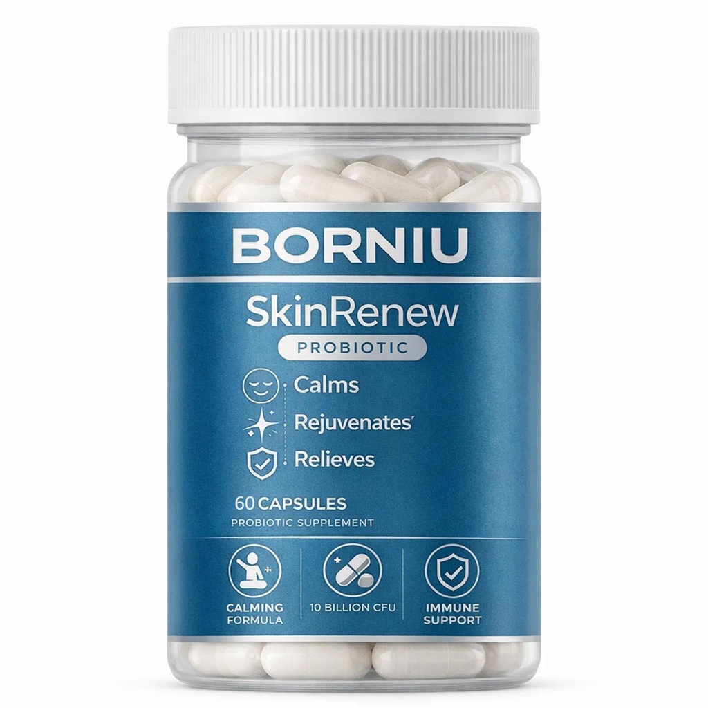 Borniu SkinRenew Probiotic for Gut and Skin Support, 5 Targeted Probiotic Strains Plus Inulin Prebiotic Fiber, Vegan, Non-GMO, 60 Capsules(1pc)