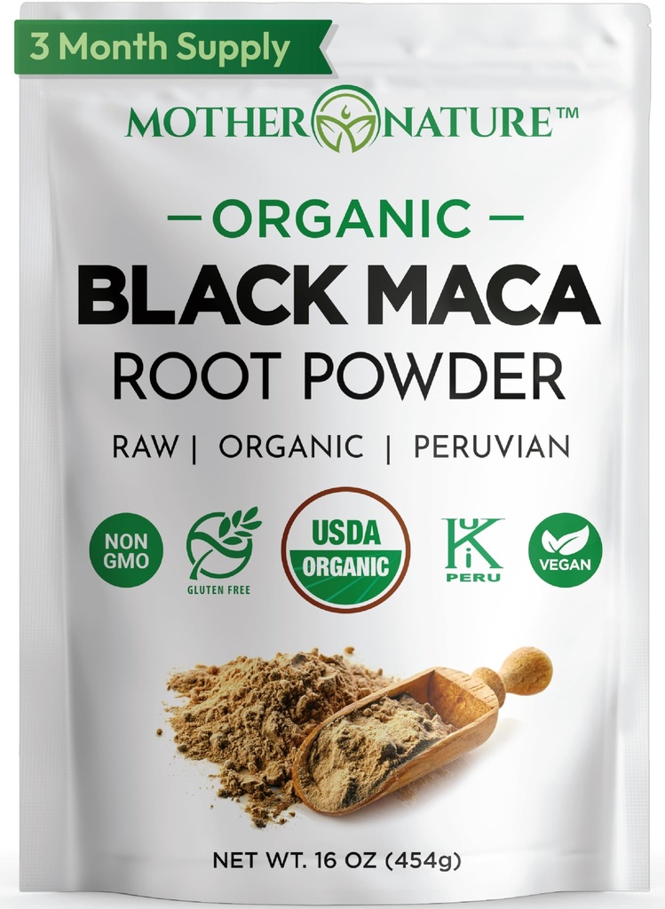 Bio, Raw Peruvian Black Maca Root Powder - Premium USDA Zertifiziert, Ideal für Männer und Frauen, Boost Workouts, Enhance Muskel Erholung, Non-GMO, Vegan Superfood, 16 Unze