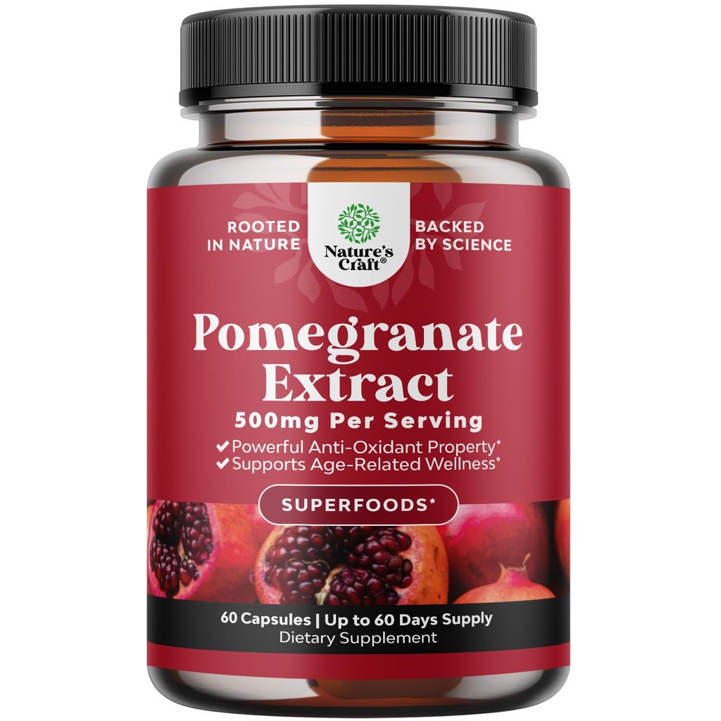 Estratto di melograno capsule supplemento antiossidante - capsule di melograno naturali per il supporto comune di salute del cuore e pre allenamento per gli uomini e le donne - integratore di ossido nitrico con vitamine di salute del cervello