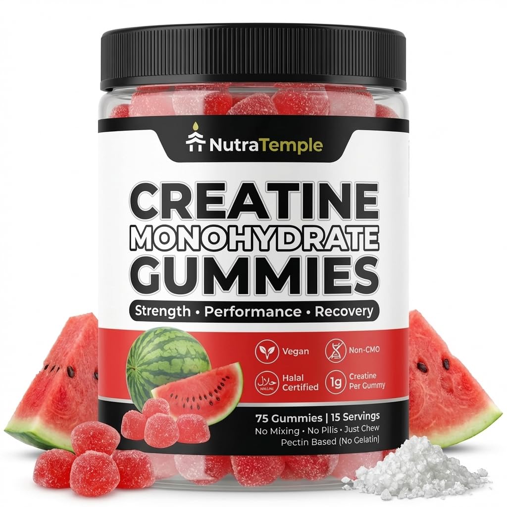Creatine Monohydrate Gummies – 5000mg (5g) Per Serving, Great Taste Sour Watermelon Flavor, Vegan Creatine Gummies for Men & Women, Non-GMO, Pectin Based, No Mixing