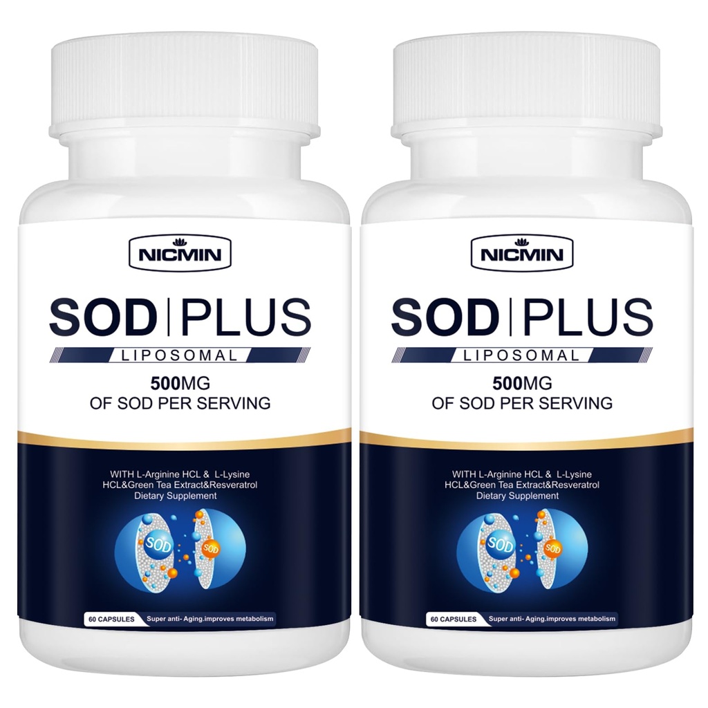 500MG Superoxide Dismutase Supplement - SOD Plus with Liposomal Glutathione, AKG, Green Tea Extract, L-Arginine, Lysine, Resveratrol and Vitamin E for Immune Support, Antioxidant 120 Capsules