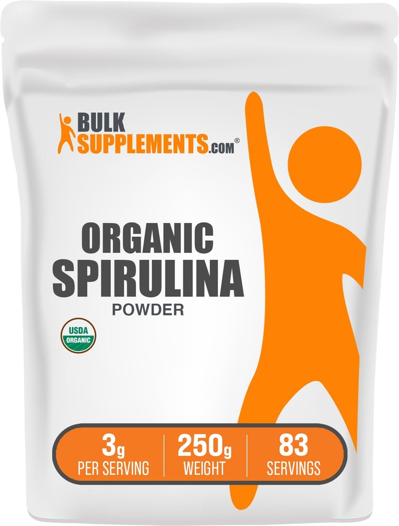 BulkSupplements.com Bio Spirulina Pulver - Superfood, Green Spirulina Pulver, Kräuterergänzung - Vegan-Friendly, 3g pro Servierung, 250g (8.8 oz) (Pack von 1)