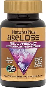 NaturesPlus AgeLoss REJUVABOLIC - 90 Bi-Layered Tablets - Resveratrol Anti-Aging Complex - Vegetarisch, Glutenfrei - 30 Servietten