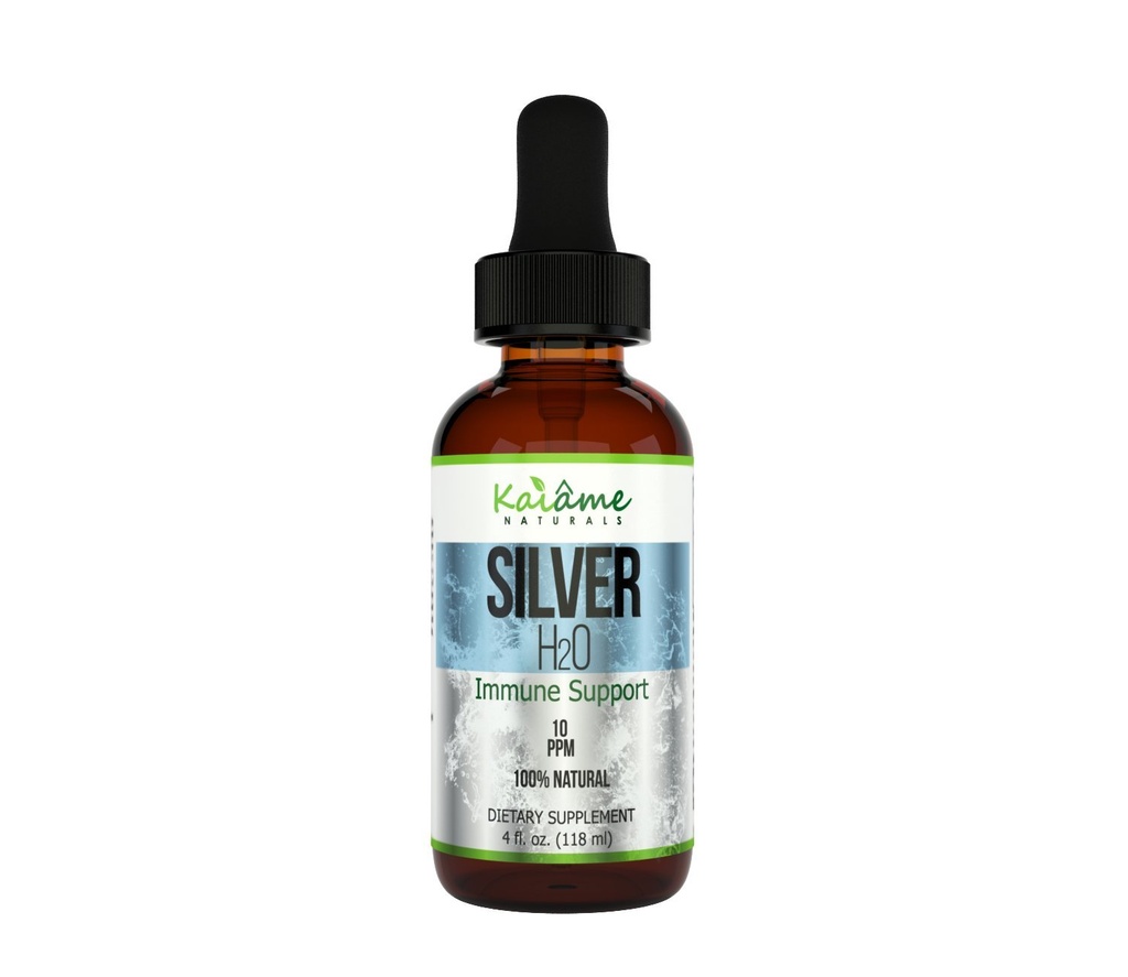 Kaiame Naturals Colloidal Silver, Ionic Silver Solution, 10 PPM, Large 4 oz Dropper in Glasflasche, natürliche Immununterstützungsergänzung, Safe für Erwachsene, Kinder und Haustiere