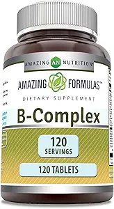 Amazing Formulas Vitamin B Complex con 11 Nutrienti chiave | 120 Compresse Supplemento | Vitamina B1, B2, B3, B6, B12, Acido Folico, Biotin, Choline, Inositol, PABA