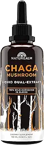 Naturealm Chaga Supplément de teinture liquide de champignons – soutien immunitaire, boost antioxydant et cheveux, peau, santé des ongles, végétalien, non-OGM – corps fruitiers sauvages, 1 mois d'approvisionnement