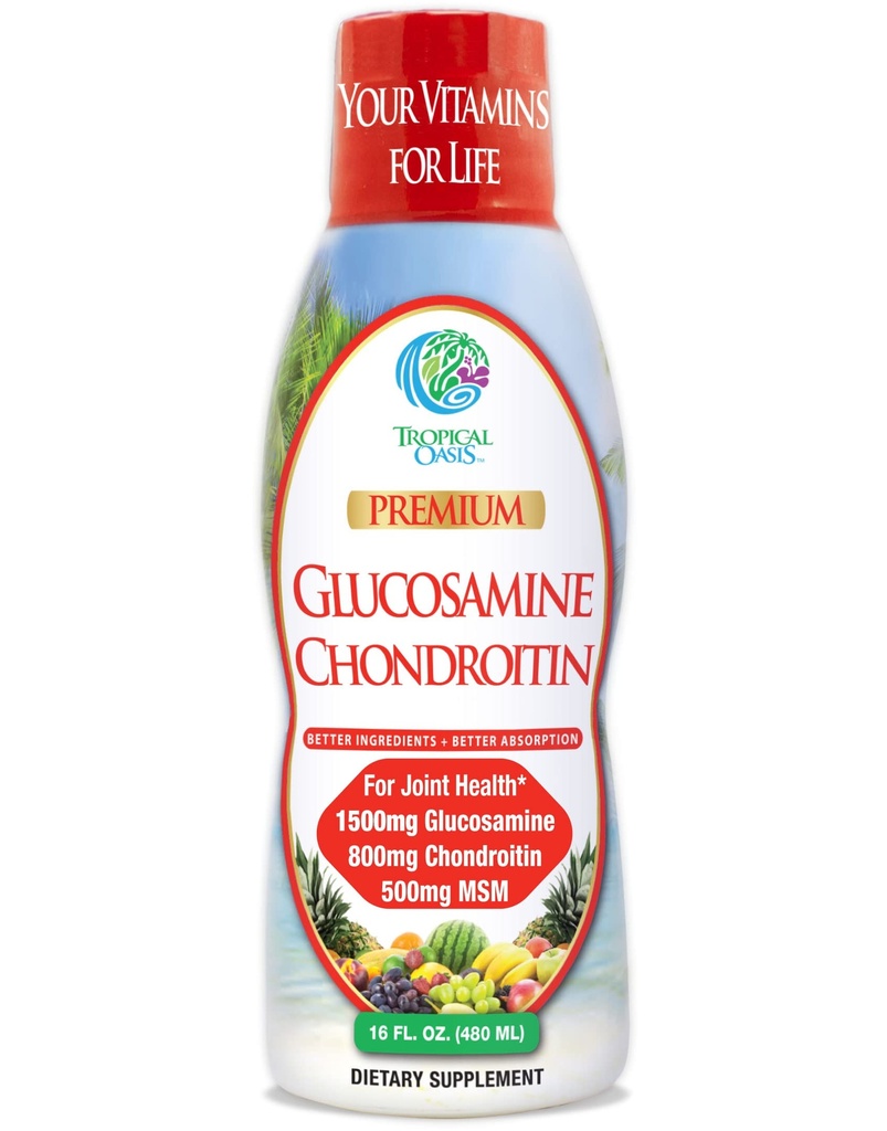 Oasis tropicale–Glucosamine liquide de base Chondritine et MSM-Liquid Joint Support Formule 1500mg Glucosamine, 800mg Chondritine et 500mg MSM - 16 Fl Oz