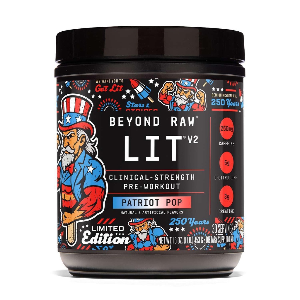 Beyond Raw Lit V2, Pre-Workout Dietary Supplement, Patriot Pop - Limited Edition, 30 Servings