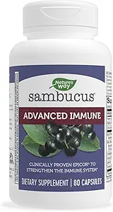 Nature's Way Sambucus Capsules immunitaires avancées avec la baie d'eau noire, la vitamine C, la vitamine D, l'échinacée et le zinc, le système immunitaire avec EpiCor*, 80 capsules