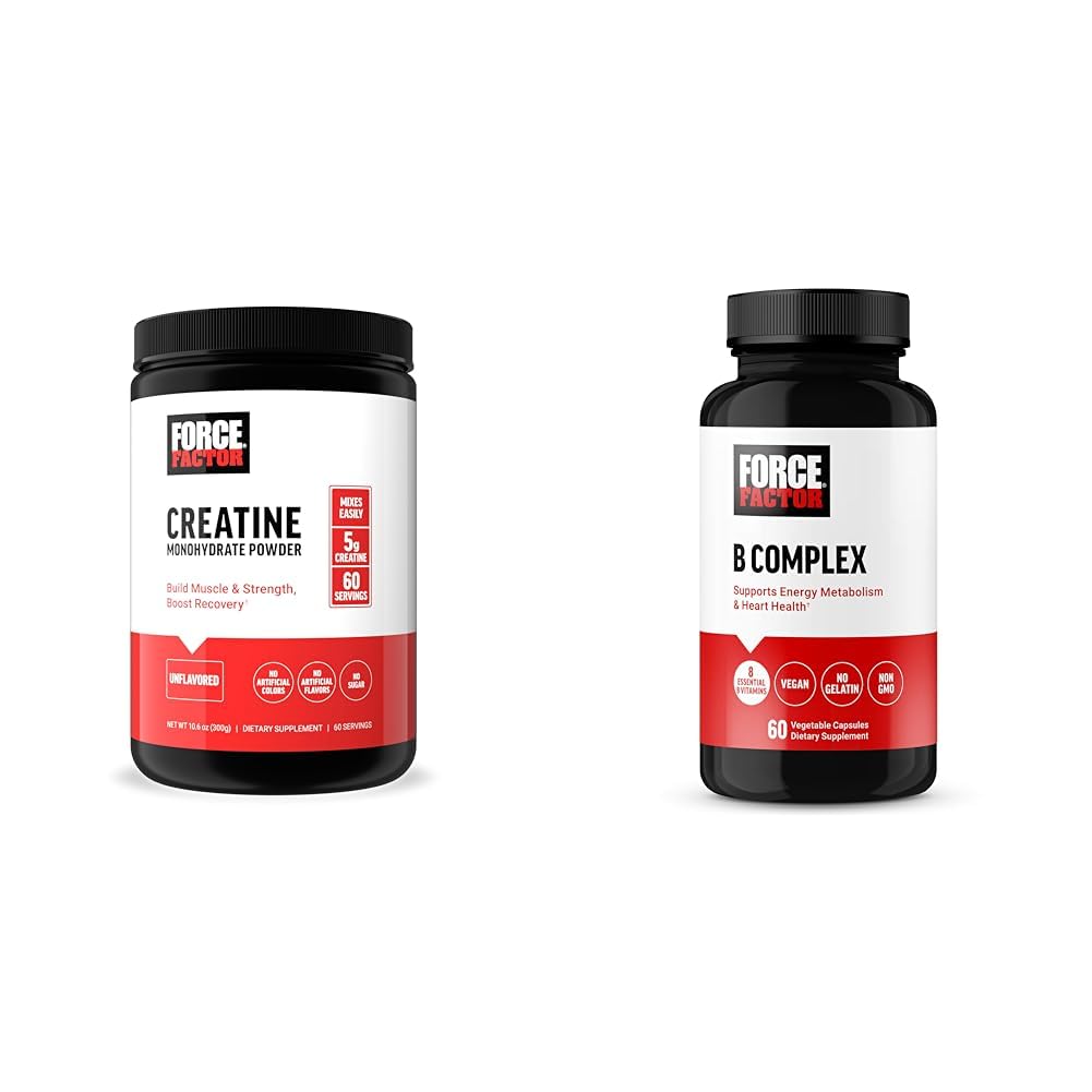 Kraftfaktor Kreatin Pulver 60 Servierungen und Vitamin B Complex 60 Kapseln Bundle für Muskelaufbau, Stärke, Energie und schnellere Erholung
