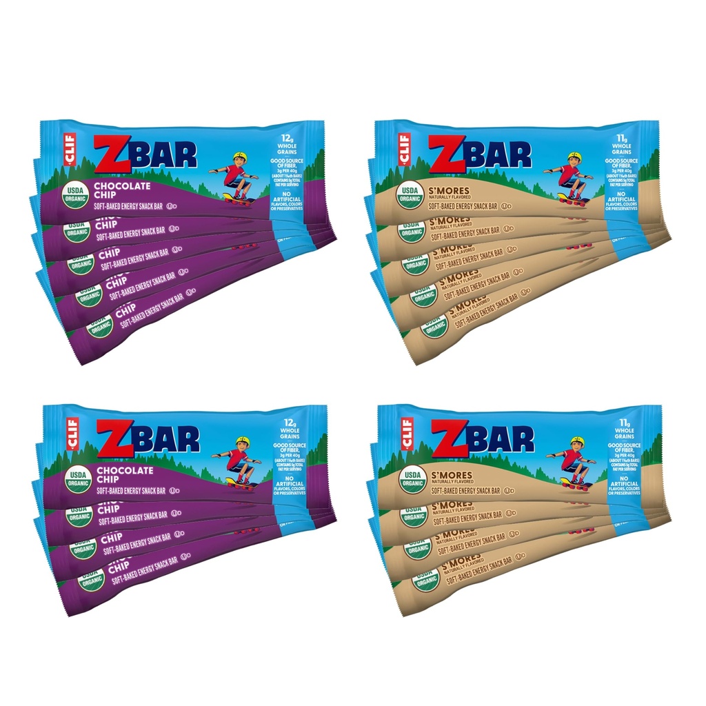 Zbar - Chocolate Chip and S'mores - Variety Pack - Soft Baked Snack Bars - Non-GMO - 11-12g Whole Grains - USDA Organic Granola Bars (18 Pack)
