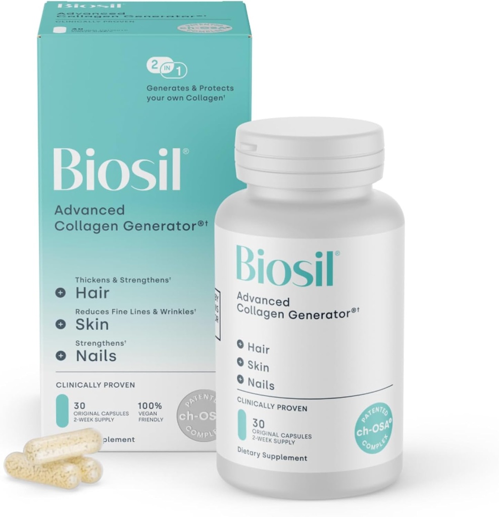 Supplément de rappel de collagène biosil - 30 capsules originales - Activateur ch-OSA breveté pour la peau, les cheveux, les ongles et les articulations - Supporte la production naturelle - 15 jours d'approvisionnement