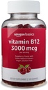 Bases Vitamine B12 3000 mcg Gommies, Production d'énergie normale et métabolisme, Support du système immunitaire, Framboise, 200 Compte (2 boîtes de 100), 2 par portion