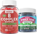 2 Pack Complexe de vitamine B méthylée + 1 Pack sans sucre 10g Supplément de fibre prébiotique, Gommies pour adultes