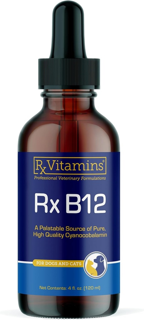 Vitamines RX B12 pour chiens et chats - Soutien digestif pour chiens pour améliorer le processus métabolique - B12 pur pour chats pour soutenir le système nerveux - Idéal pour vos chiens vitamines et fournitures de chats - 4oz