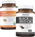 Bundle of Black Seed Oil & Organic Ashwagandha - Renew & Recharge Bundle - Black Seed Oil - 120 Soft-gel Kapseln (Non-GMO & Vegetarian) und Bio Ashwagandha Root Powder 1350mg dienen (120 Tabletten)