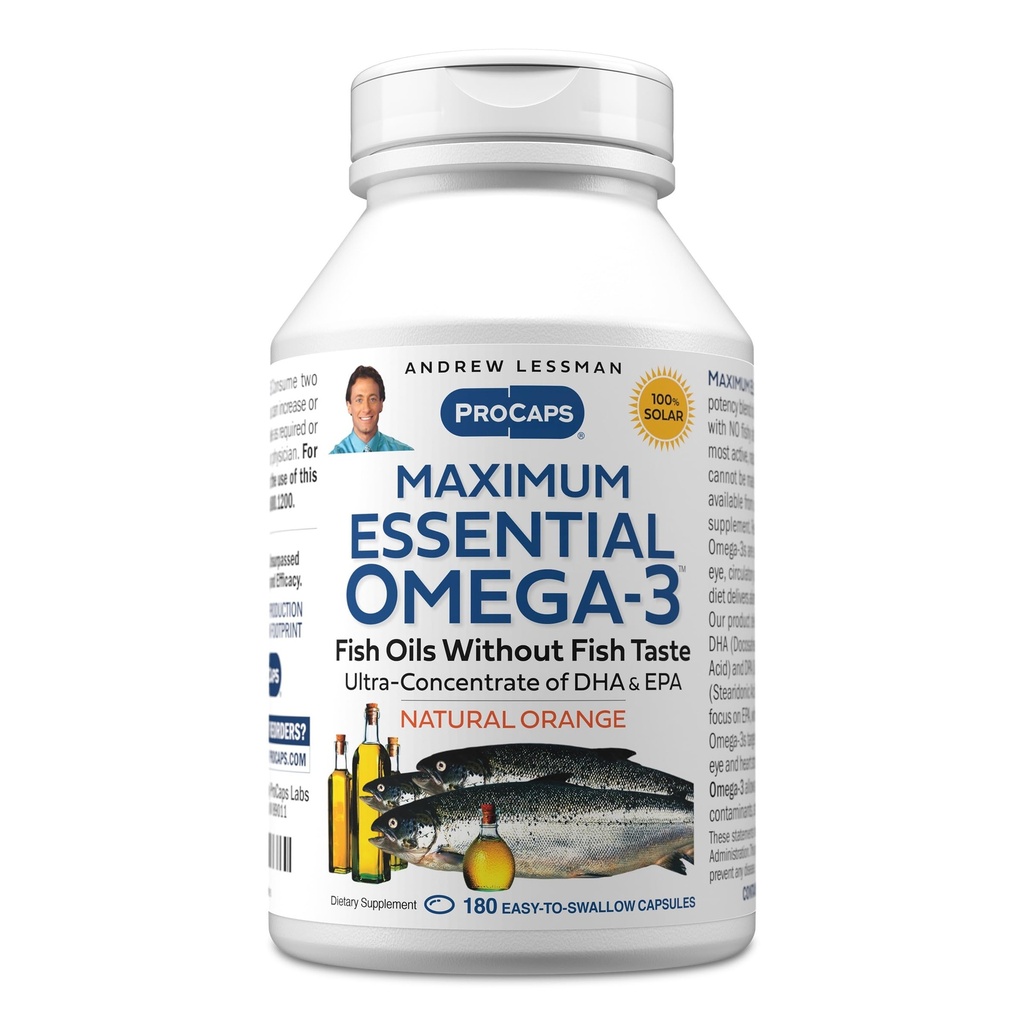 ANDREW LESSMAN Maximum Essential Omega-3 Orange - 180 Softgels - Ultra-Pure, High Potency Omega-3 Öle. Hohe DHA, keine Stomach Upset, keine Verunreinigungen, keine Merkur. Kleine leicht zu schlucken Softgels