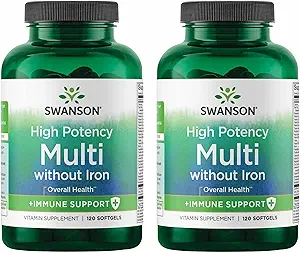 Swanson Multi senza ferro Multivitaminico supplemento salute Iron-Free Formula 120 Softgels Sgels (2 Confezione)