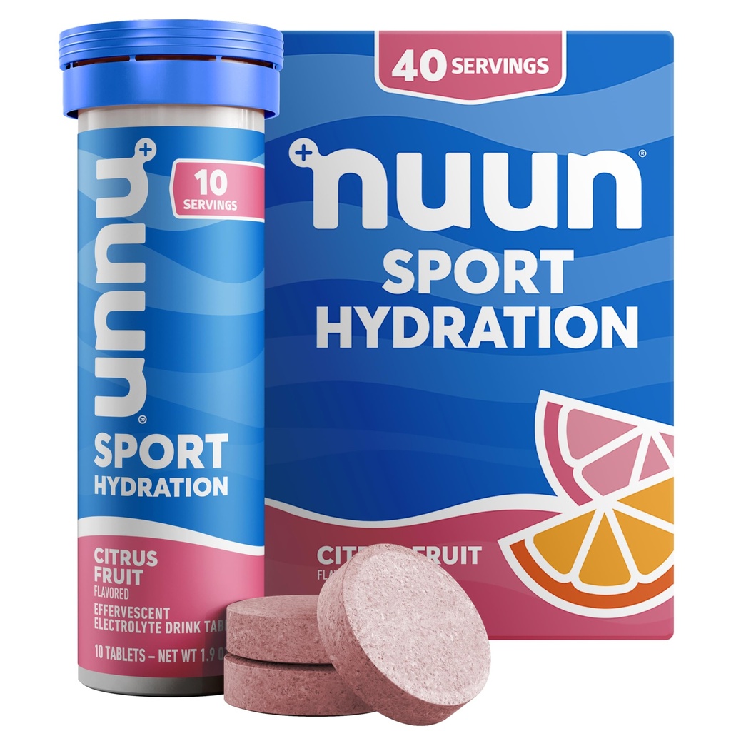 Nuun Sport Electrolyte Tablets con Magnesio, Calcio, Potassio, Cloruro & Sodio, Gluten Free & Vegan, Citrus Fruit, 4 Pack (40 Serve Totale)