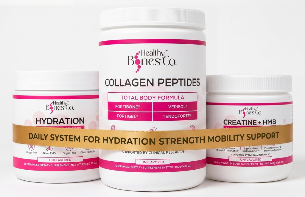 Bone Renewal Ritual Bundle, Collagen Peptides with Creatine Monohydrate HMB and Electrolytes Powder, Daily System for Hydration Strength Mobility Support, 30 Servings