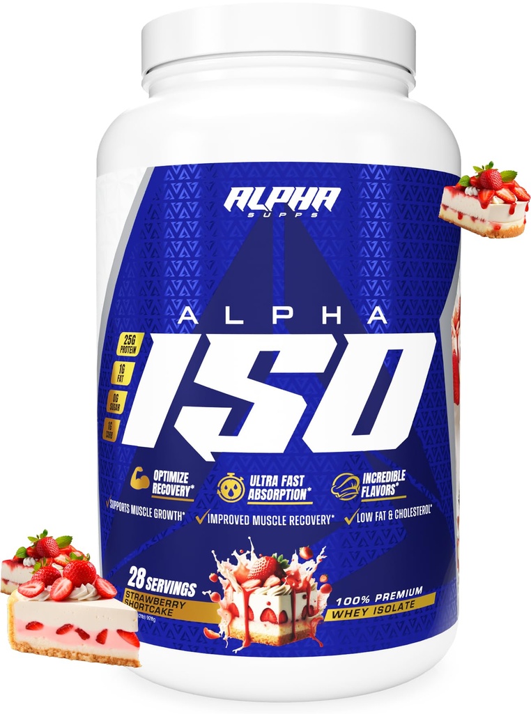 Alpha Supps ISO, Low Carb 100% Whey Protein Isolate Powder, 25 Grams Per Serving, Helps Support Muscle Growth, Low Sugar and Gluten Free (Strawberry Shortcake, 2 lb)