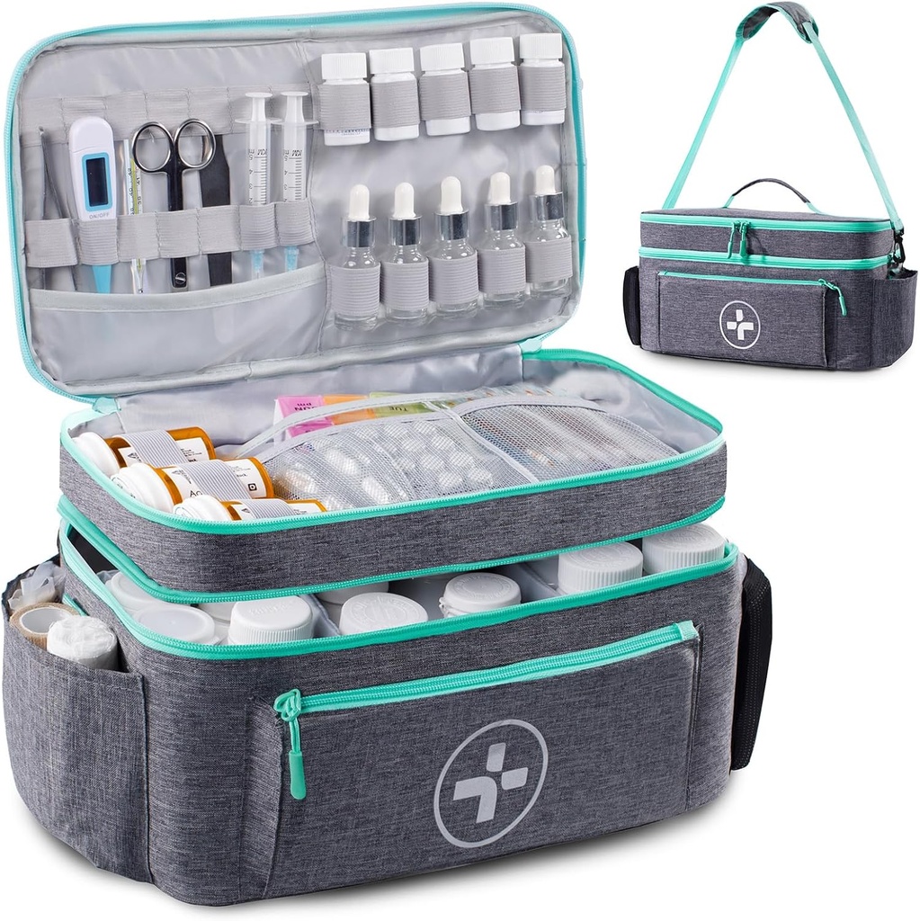 BAGSFY Reisemedizin Tasche Organizer, Medizinische Tasche Leer, Pill Bottle Organizer für zu Hause, große medizinische Aufbewahrung, Reise Tragetasche Erste Hilfe Kit Taschen Leer, Notfall Kit.
