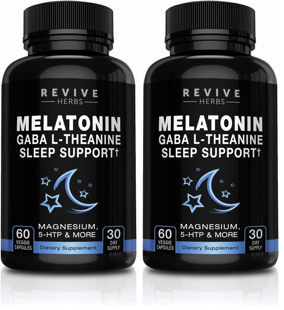 Melatonin, GABA, L-Theanine - for Occasional Sleeplessness Only - 60 Veggies Capsules - Includes Magnesium, 5-HTP, Phellodendron Root Powder & Mucuna Pruriens (Pack of 2)