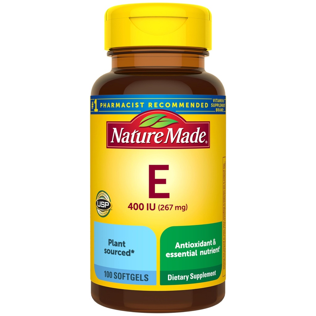 Nature Made Vitamin E 267 mg (400 IU) d-Alpha, Nahrungsergänzungsmittel für Antioxidantien, 100 Softgel, 100 Tage Versorgung