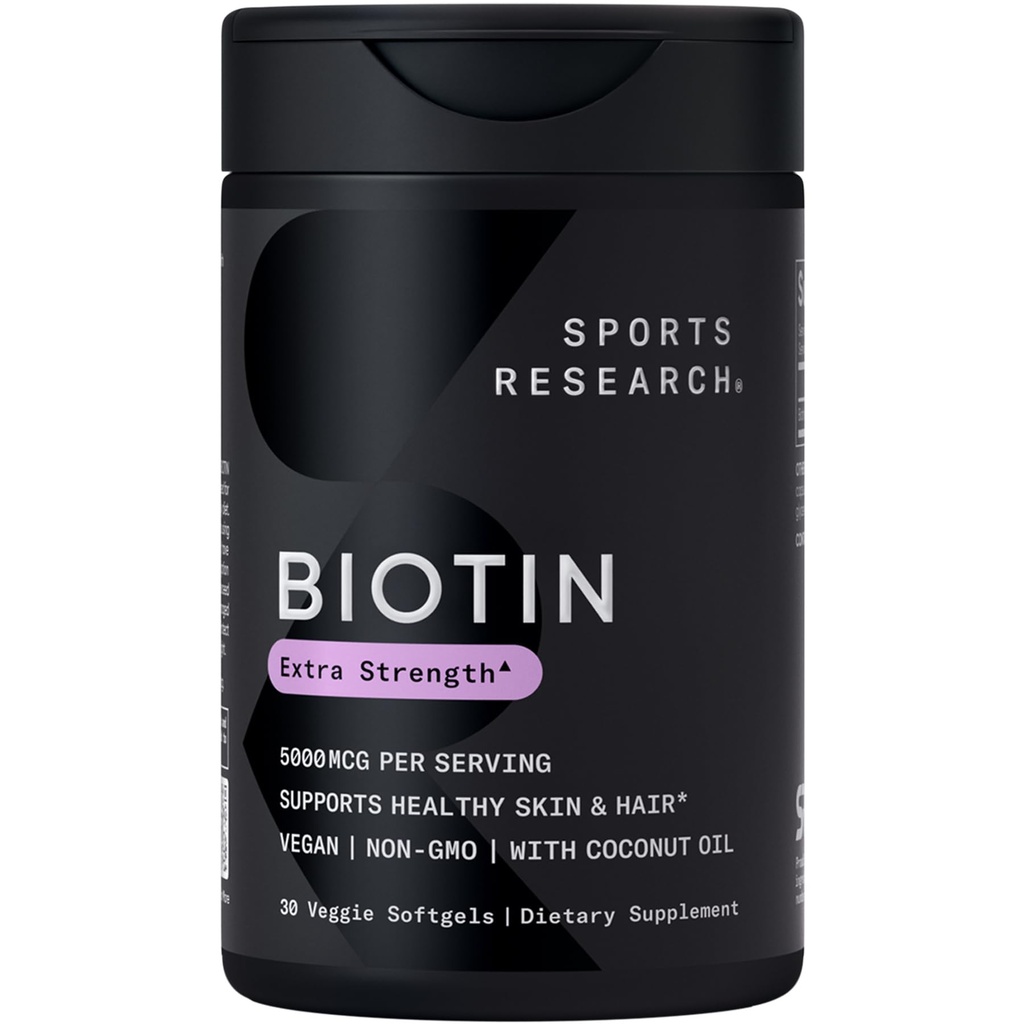 Sportforschung® Biotin 5.000mcg mit Bio Kokosöl - Biotin (Vitamin B7) für gesunde Haut- und Haarunterstützung* - für Damen und Herren - Vegan, Non-GMO, Gluten & Soy-Free - 30 Veggie Softgels