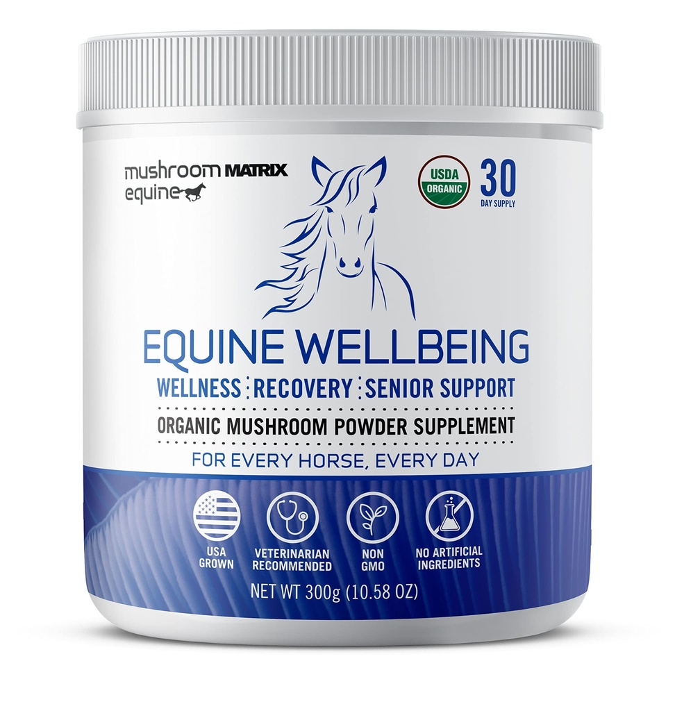 Om Mushroom Matrix - Equine | Wellbeing | USA Grown Human-Grade Organic Mushroom Powder Show Safe Horse Supplement | Wellness, Recovery, & Senior Support | 300 Grams, 10.5 oz