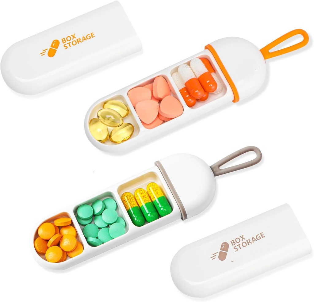 Toplive 2 Pack Reise-Pille Organizer, Portable Pille Container Mini Tägliche Pille Organizer, Kleine Pille Fall Reise Medizin Organizer Tasche Vitamin Supplement Fisch Öl Box, Weiß Orange & Weiß Grau