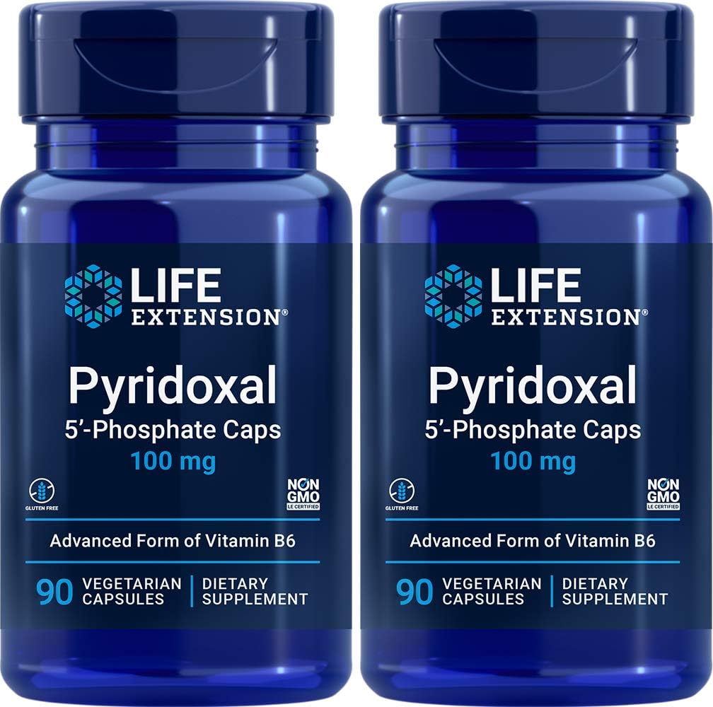 Lebensverlängerung Pyridoxal-5'-Phosphate Caps P5P 100 mg, 90 Veg Kapseln (Pack von 2) - Fortgeschrittenes Vitamin B6 Supplement