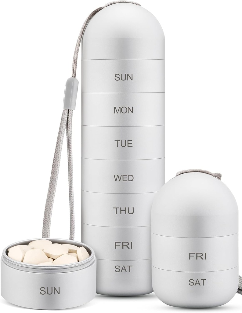 Zannaki Metal Moisture Proof organizzatore settimanale di pillole, lega di alluminio impilabile BPA Free Travel Trekking 7 giorni Pill Box Custodia impermeabile e grande scomparto per tenere pillole, vitamine, olio di pesce, integratori